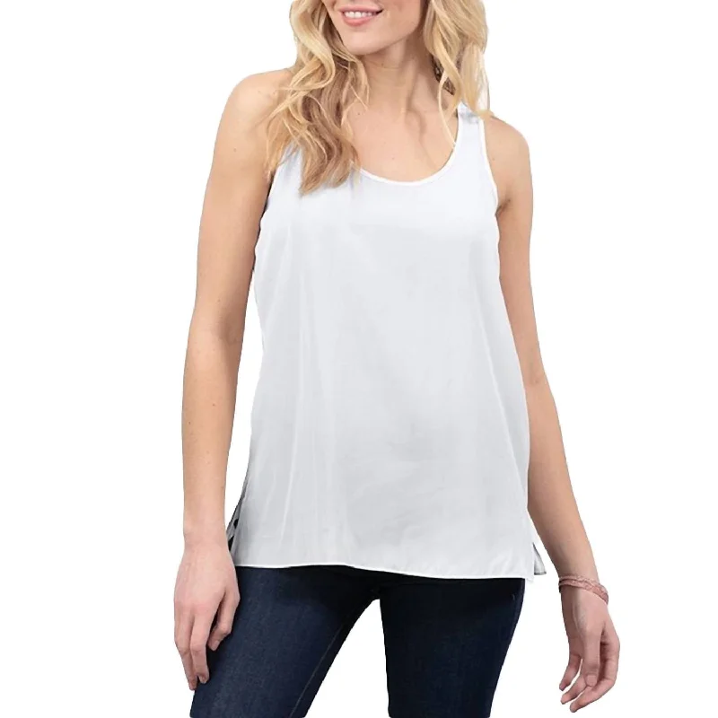 Women's Luxury Garments Distressed Satin Side Slit Tank Top In White