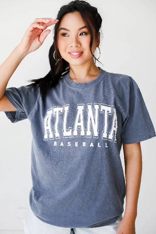 Women's Sports Apparel Denim Atlanta Baseball Block Letter Tee