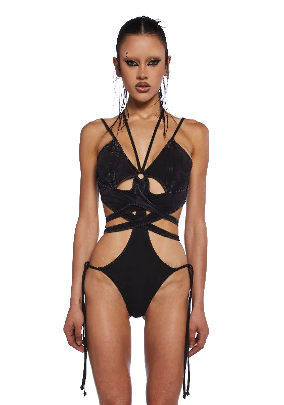 Affordable Women's Apparel Charged Strappy Washed Bodysuit