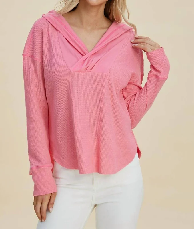 Festival Fashion Chic High-Low Hoodie With Dropped Shoulders In Pink