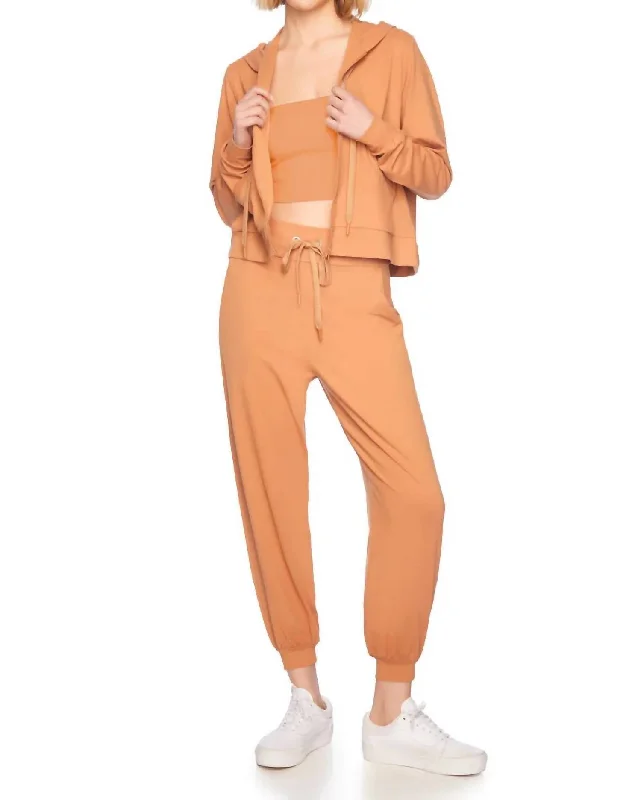 Women's Casual Dresses Crop Zip Hoodie In Caramel