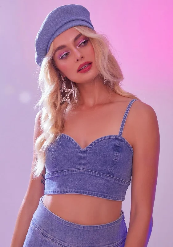 Luxury Fashion Play The Music Denim Crop Top