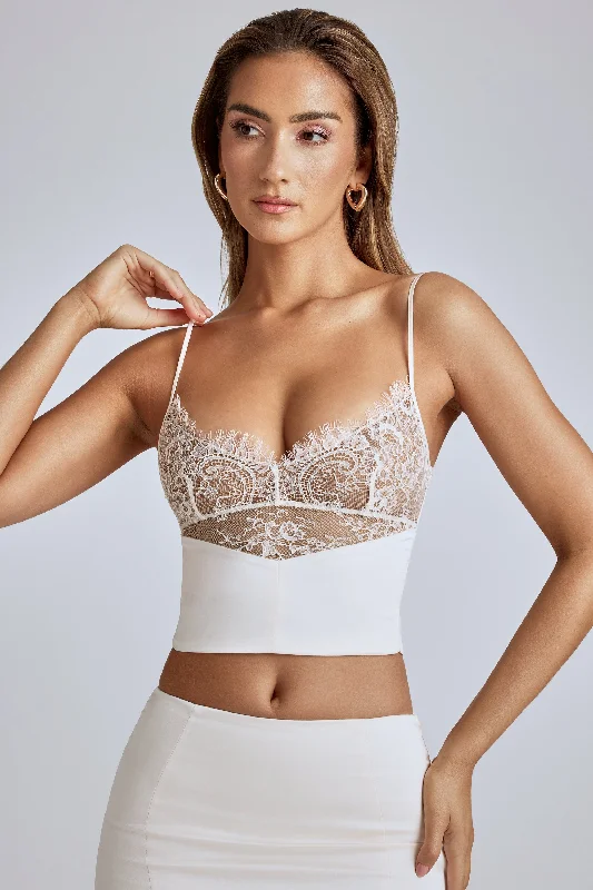 Women's Transitional Outfit Lace Panel Cami Top in Ivory