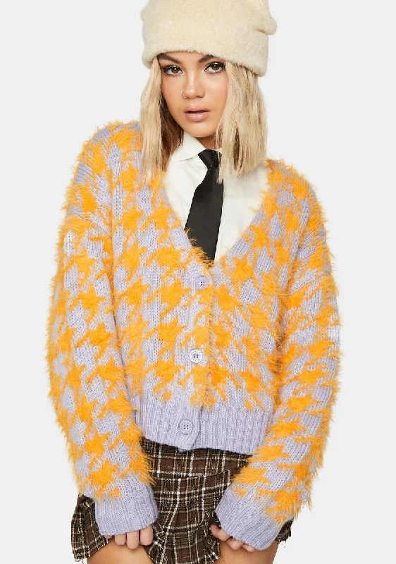 Women's Elegant Apparel Pumpkin Pie Houndstooth Cardigan