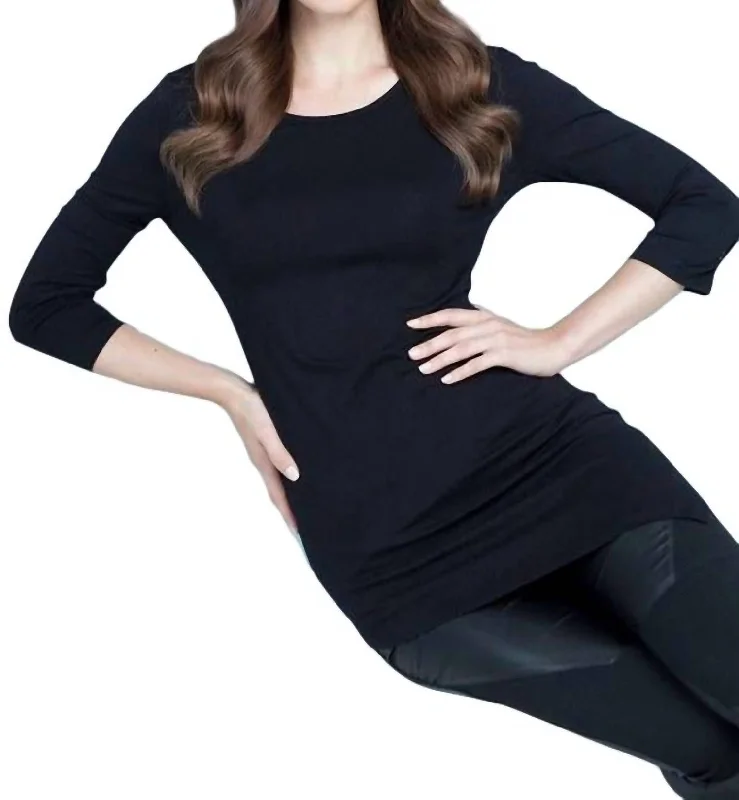 Glamorous Evening Wear Asymmetrical 3/4 Sleeve Tunic Top In Black
