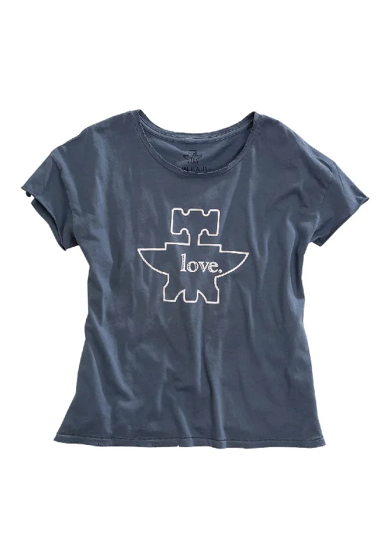Women's Stylish Professional Apparel Tin Haul Womens Love Anvil Blue 100% Cotton S/S T-Shirt