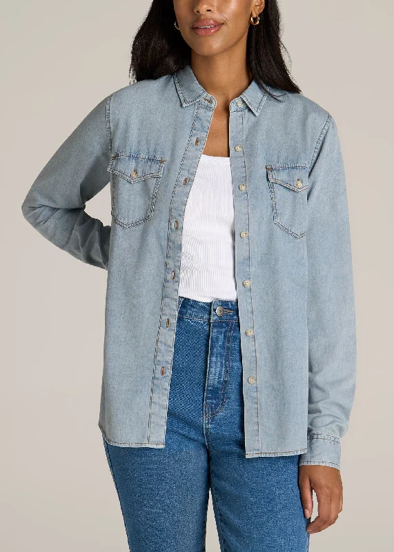 Colorful Clothing Women's Tall Denim Shirt in Light Blue