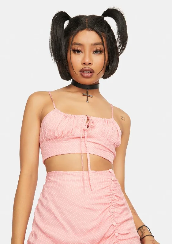 Women's Formal Clothes Pink Ruched Crop Tank Top