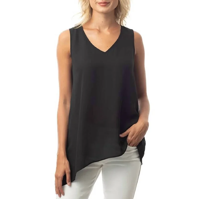 Women's Vacation Garments Asymmetric Vneck Tank Top In Black
