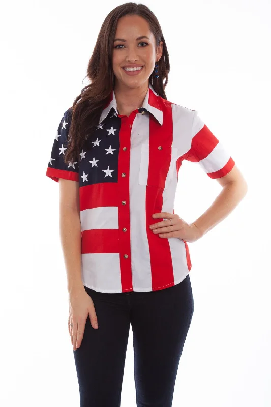 Women's Comfortable Garments Scully Womens Red 100% Cotton Flag S/S Shirt