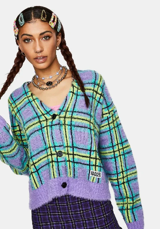 Women's Classic Attire Goof Fuzzy Plaid Cardigan