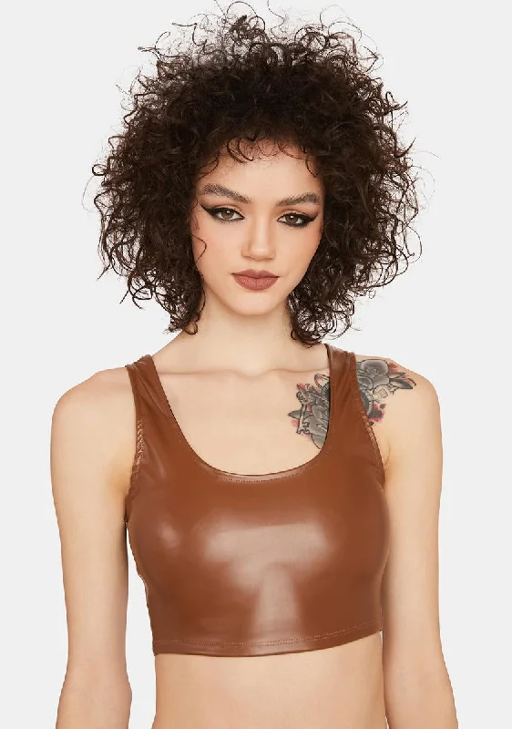 Affordable Luxury Women's Garments Coffee Back To Life Vegan Leather Tank Top