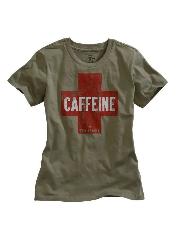 Charming Women's Garments Tin Haul Womens Grey 100% Cotton Need Caffeine S/S T-Shirt