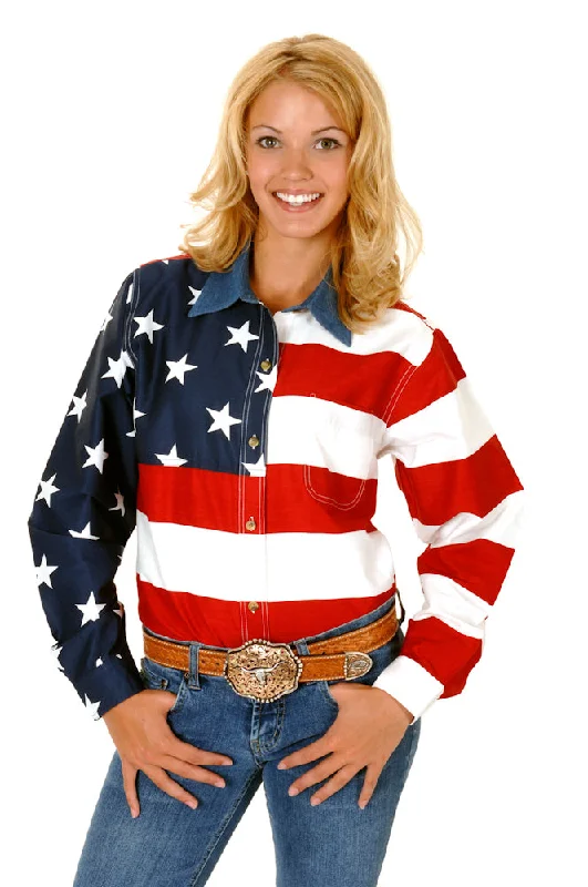 Latest Fashion for Women Roper Womens Patriotic Red 100% Cotton L/S Stars Stripes American Flag Shirt