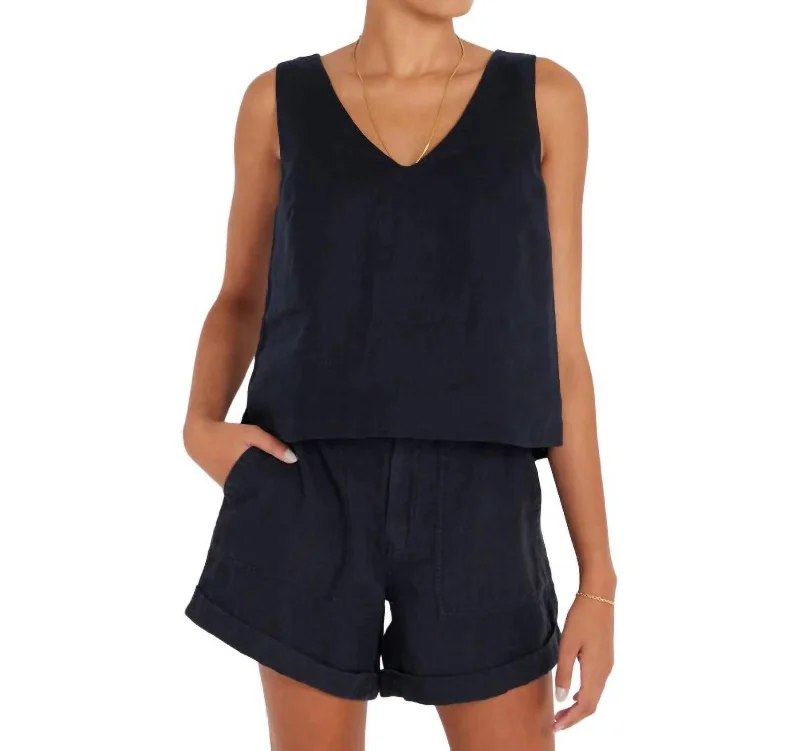 Women's Comfortable Lounge Attire Julia Linen Tank Top In Black
