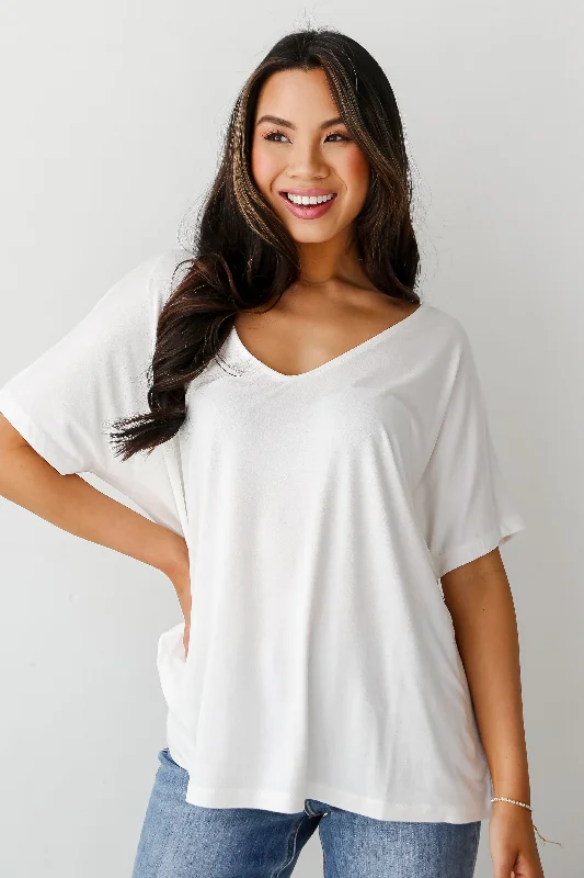 Women's High-Fashion Garments Mackenzie Everyday White Tee - DU DEAL