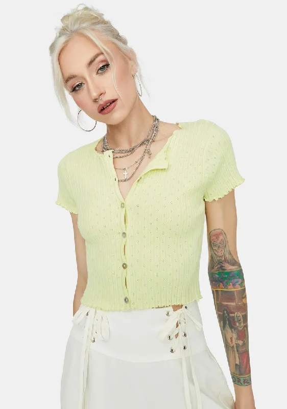 Trendy Women's Fashion Lime Taking It Easy Button Up Crop Top