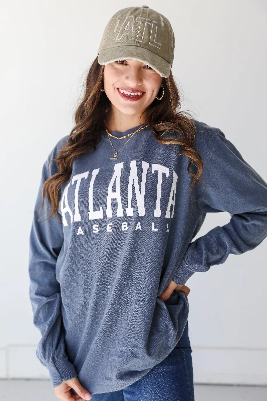 Women's Functional Apparel For Outdoor Activities Denim Atlanta Baseball Long Sleeve Tee