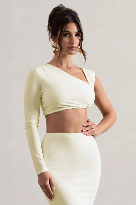 Women's Casual Garments Agalia | Cream Ruched Asymmetric One-Sleeve Crop Top