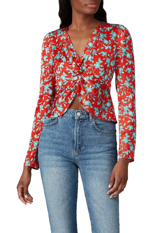 Women's Festive Attire Floral Crop Top In Red