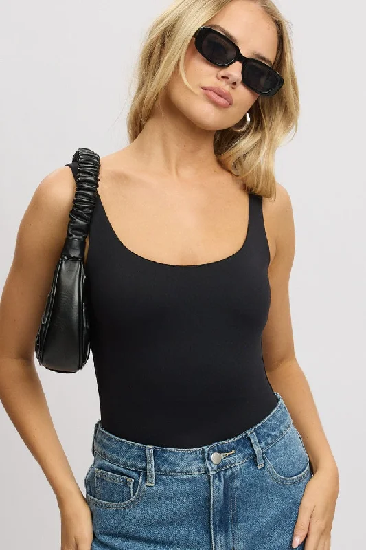 Women's Attire Black Bodysuit Sleeveless Scoop Neck