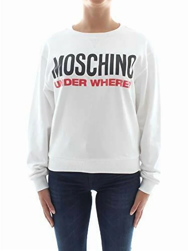 Women's Transitional Attire Logo Fleece Cotton Sweatshirt Top in White