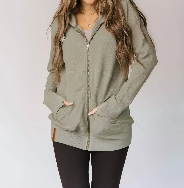 Women's Night-Out Outfit Waffle Knit Fullzip Hoodie In Willow