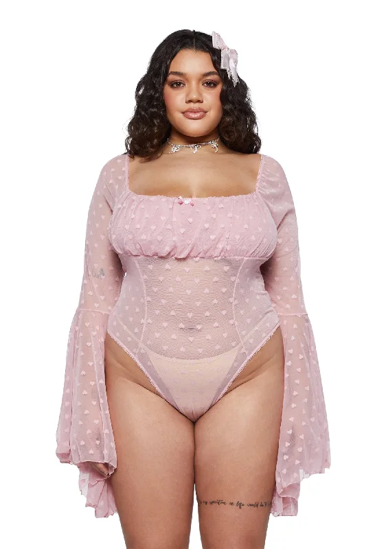 Stylish Women's Apparel Plus Yours Truly Mesh Bodysuit - Pink
