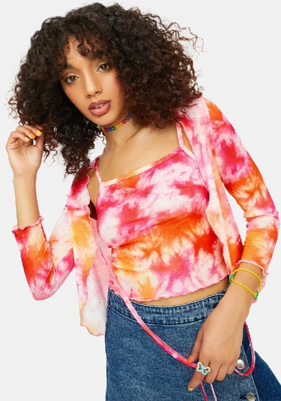 Exclusive Women's Fashion Collection Psychedelia's Tie Dye Cropped Cardigan Set