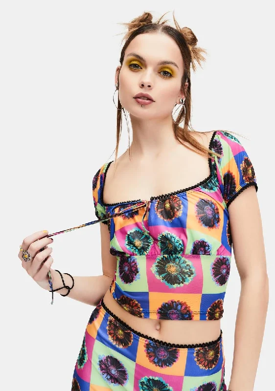 End of Season Sale Neo-Psychedelic Mesh Crop Top