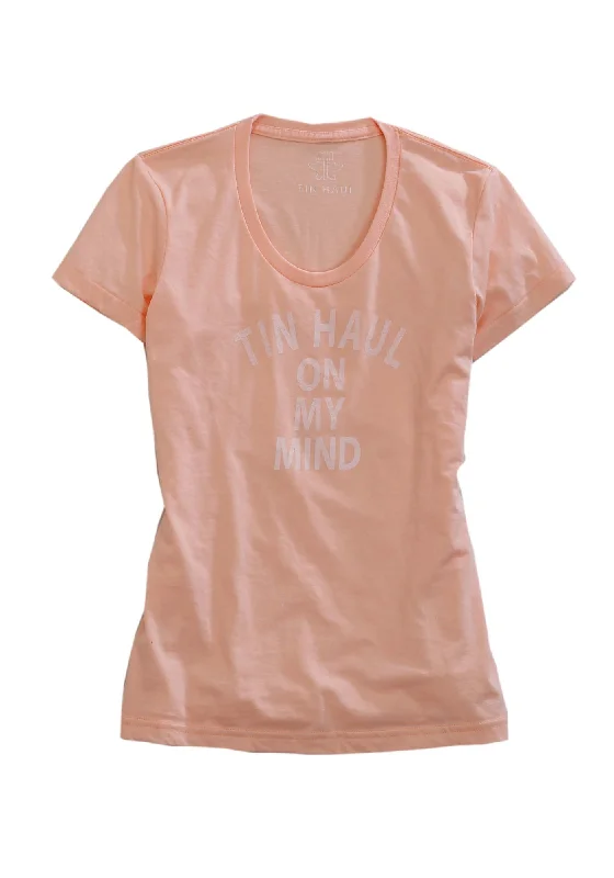 Women's Clothes Tin Haul Womens On My Mind Orange Cotton Blend S/S T-Shirt