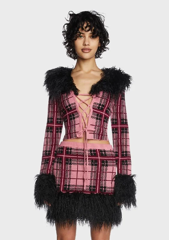 Women's Athletic Garments Honey Plaid Cardigan