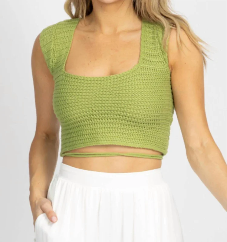 Women's Outdoor Attire Knit Cross-Tie Back Crop Top In Pistachio Green