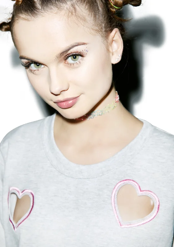 Affordable Women's Clothes Transparent Heart Sweatshirt