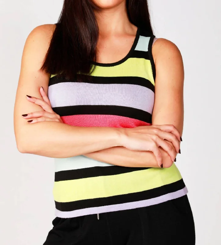 Elegant Women's Clothing Striped Tank Top In Black/multi
