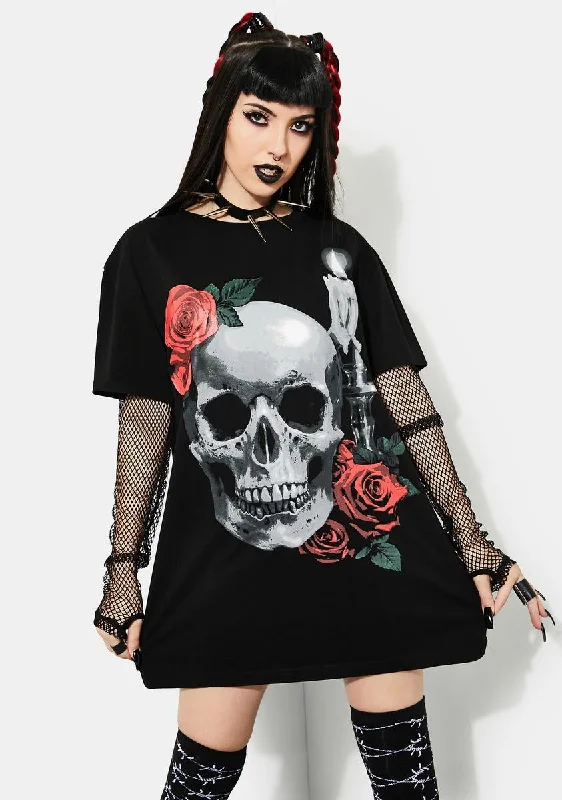 Elegant Women's Clothing Lonely Vigil Fishnet Graphic Tee