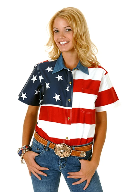 Clearance Sale Online Roper Womens Patriotic Red 100% Cotton S/S Stars Stripes American Flag Shirt