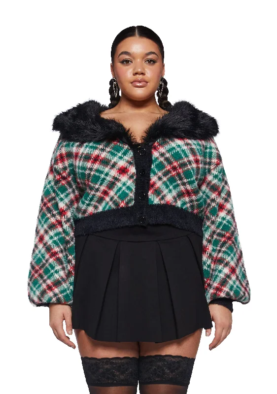 Women Clothes Plus Holiday Party Plaid Cardigan