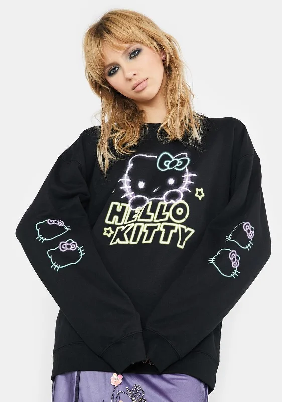 Fashionable Women's Casual Apparel Hello Kitty Neon Crewneck Sweatshirt