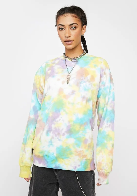 Stylish Women's Outerwear Apparel Aqua Multi Tie Dye Crewneck Sweatshirt