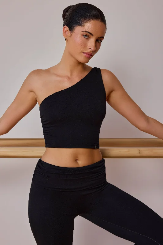 Chic Women's Attire One-Shoulder Twisted Tank Top in Black
