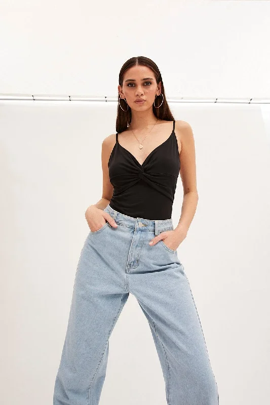 Affordable Women's Attire Black Cami Bodysuit Twist Front