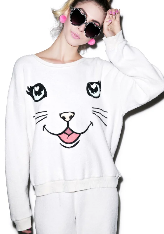 Trendy Street Style Happy Cat Oversized Sweatshirt