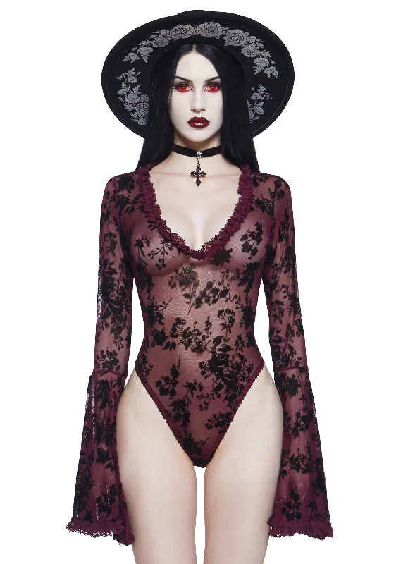 Stylish Women's Garments For Holidays Pursuit Of Blood Mesh Bodysuit - Red