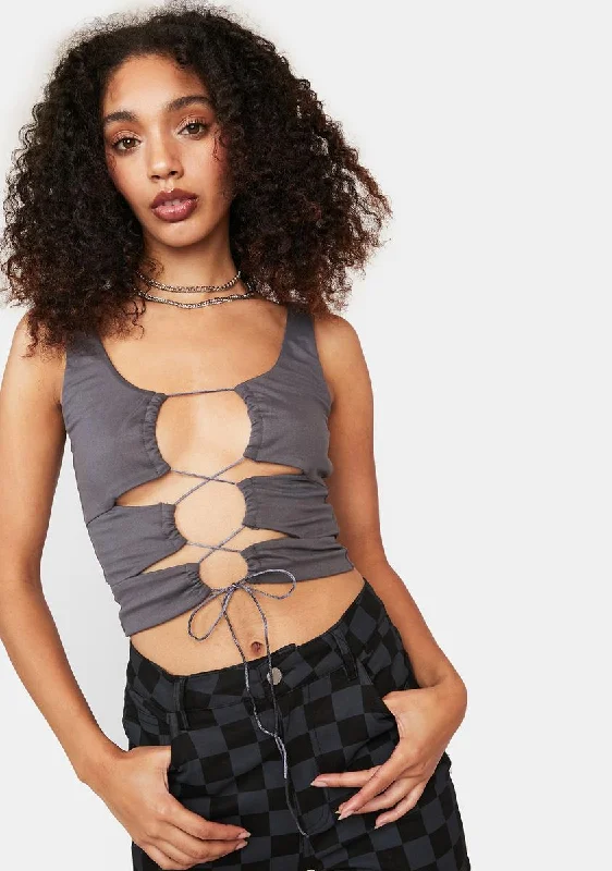 Modern Women's Wardrobe Essentials Charcoal Fingers Crossed Tie Front Tank Top