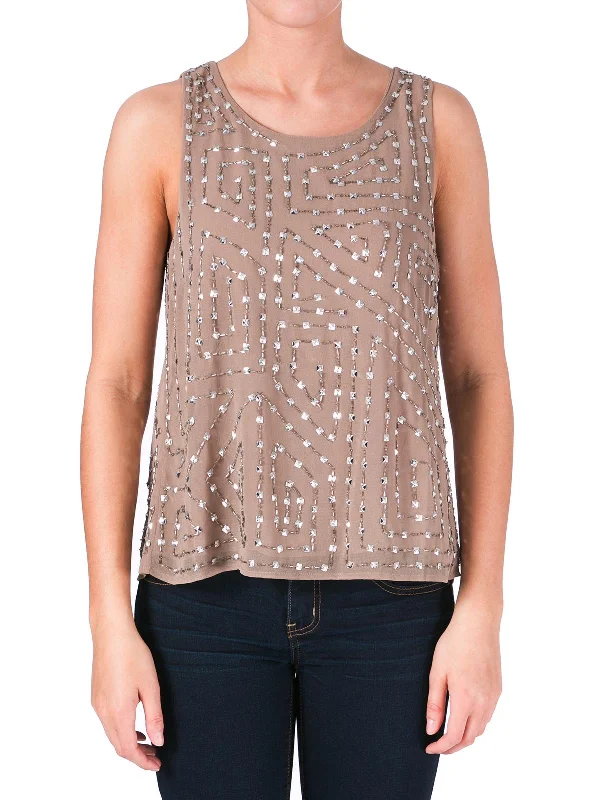 Boutique Styles Olivia Womens Chiffon Embellished Tank Top