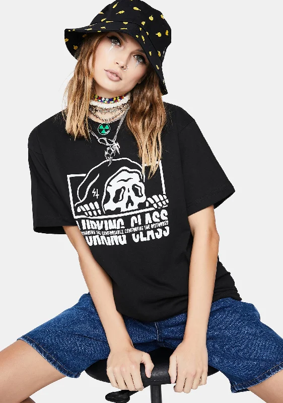 High Street Women's Fashion for Trendy Shoppers Black Torn Short Sleeve Graphic Tee