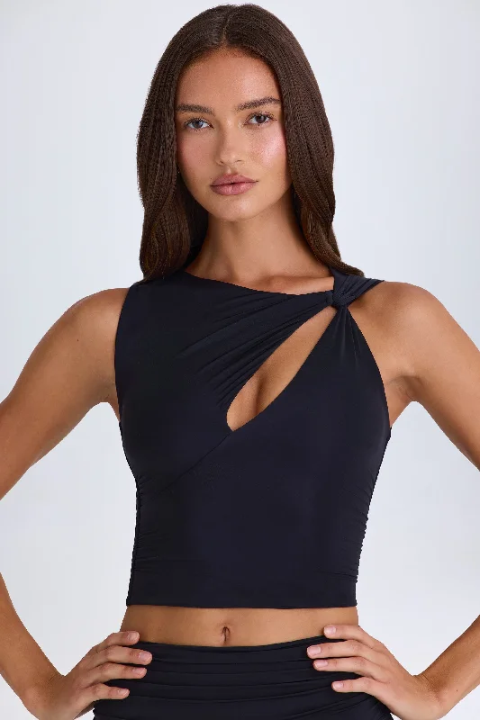 Women's Comfortable Lounge Outfit Twisted Cut-Out Tank Top in Black