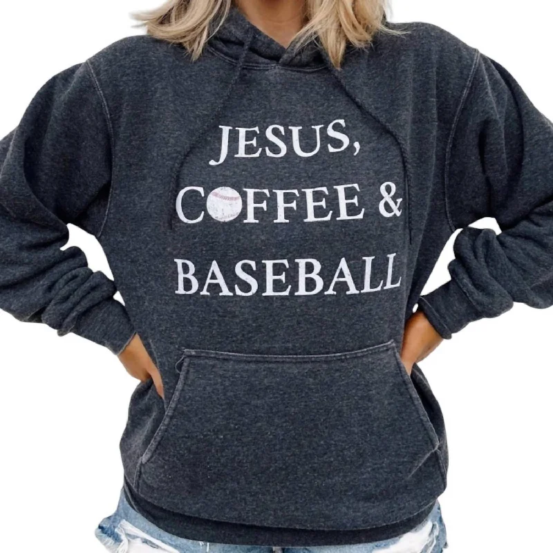 Boho Chic Fashion Jesus, Coffee & Baseball Hoodie In Grey