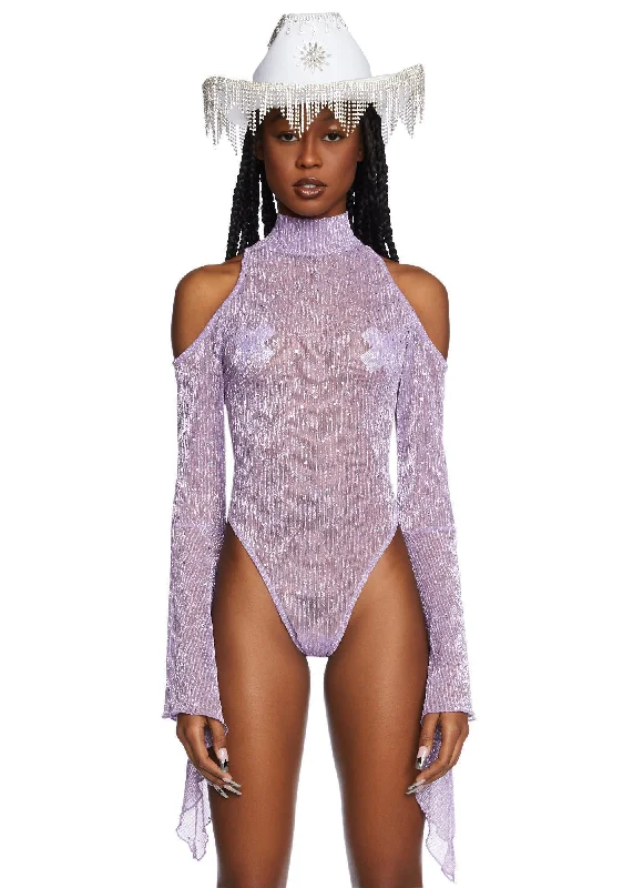 Women's Comfortable Apparel Transcendent Spectre Sequin Bodysuit - Light Purple